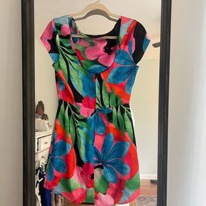 Colorful Floral Backless Mini Dress